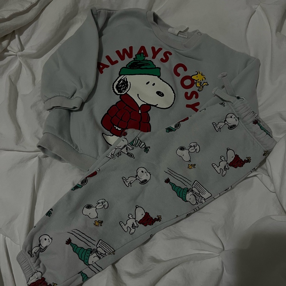 H&M Kids Snoopy Matching Set - Gray and Red